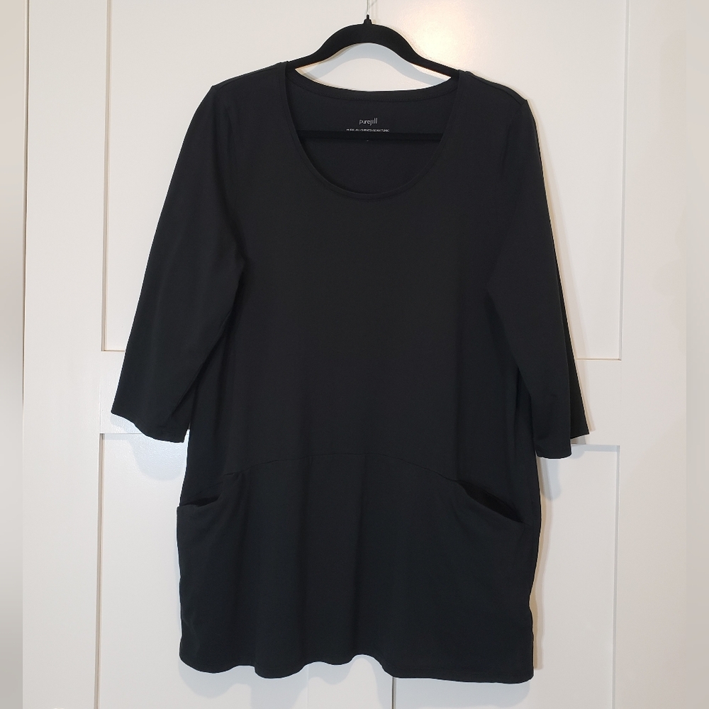 Pure Jill J.Jill Pima Cotton Curved Seam Tunic Black Size Large Front Pockets